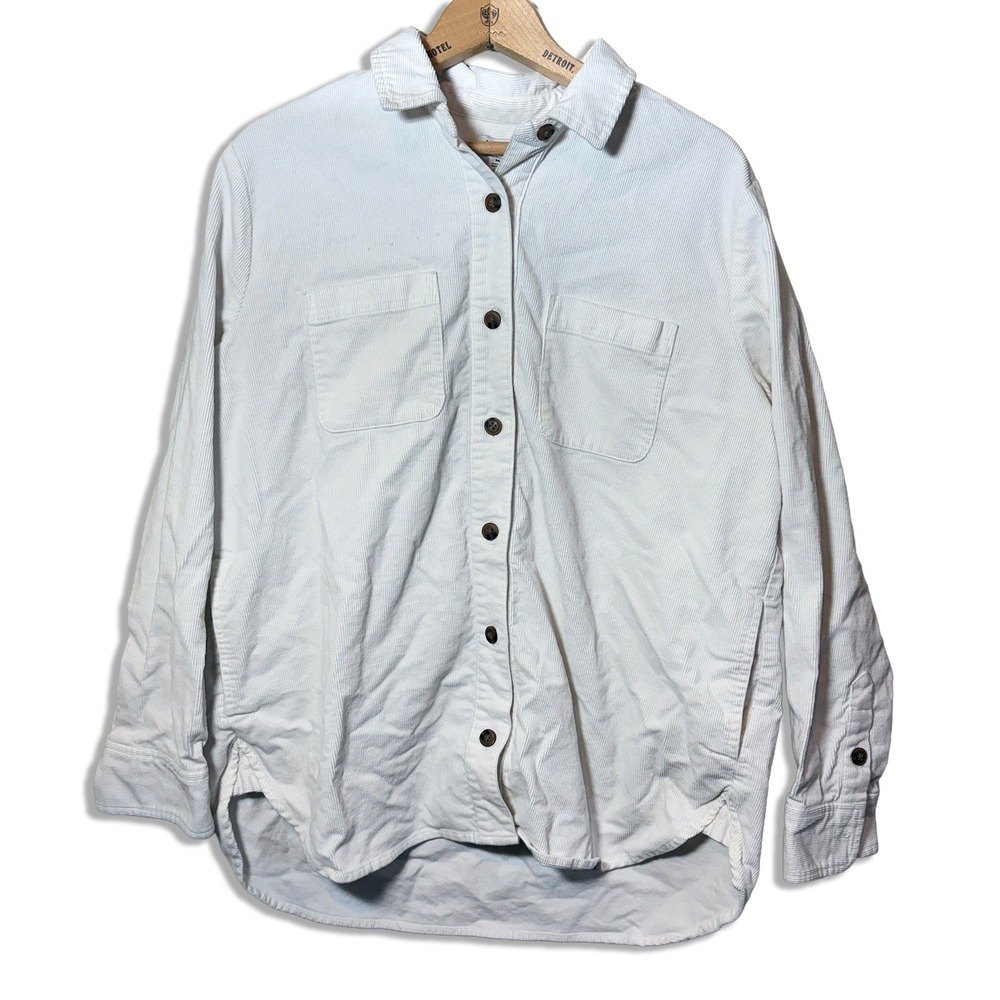 J.Crew Re-Imagined White Corduroy Button Down Shirt Jacket Womens Medium Gorp